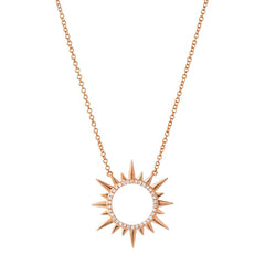 circle sunburst necklace with diamonds in 14k rose gold