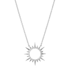circle sunburst necklace with diamonds in 14k white gold