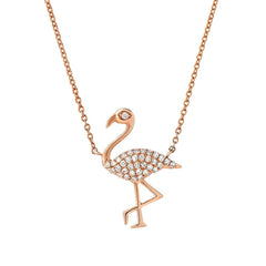 flamingo necklace in 14k rose gold with diamonds