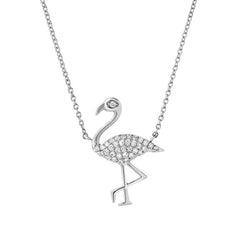 flamingo necklace in 14k white gold with diamonds