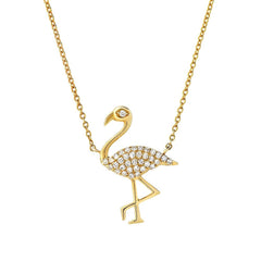 flamingo necklace in 14k yellow gold with diamonds