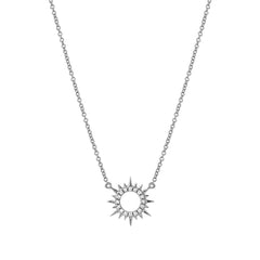 mini sunburst necklace in 14k white gold with diamonds