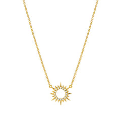 mini sunburst necklace in 14k yellow gold with diamonds