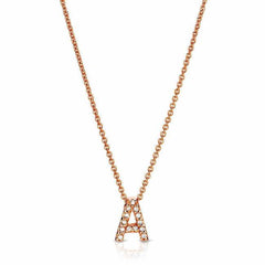 Petite block initial necklace in rose gold