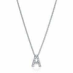 Petite block initial necklace in white gold