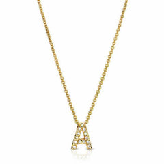 Petite block initial necklace in yellow gold