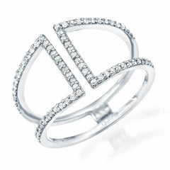 short cuff ring with diamonds in white gold