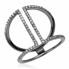 cuff ring with diamonds in black rhodium
