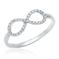 infinity ring with diamonds in white gold