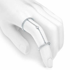 double band chain ring with diamonds in white gold