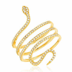 Snake ring in yellow gold with diamonds