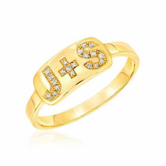 initial diamond plaque ring in yellow gold