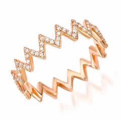 zigzag ring with diamonds in rose gold