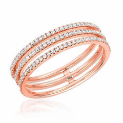 triple row ring with diamonds in rose gold