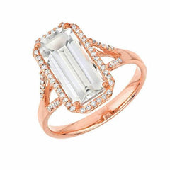 Emerald cut white topaz ring in rose gold