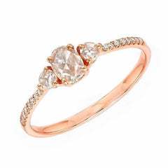 Rose cut oval and round diamond band in rose gold