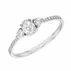 Rose cut oval and round diamond band in white gold