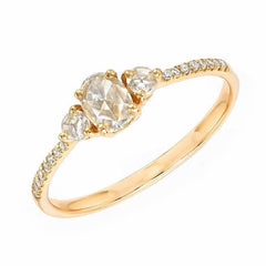 Rose cut oval and round diamond band in yellow gold