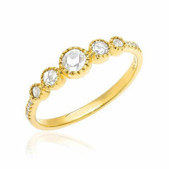 Diamond halfway band with five rose cut diamonds in yellow gold