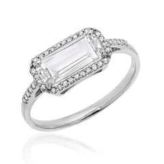 east west emerald cut white topaz ring in white gold
