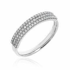 three row diamond band in white gold