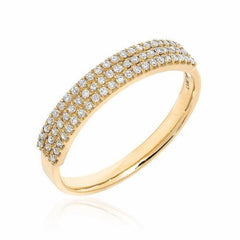 three row diamond band in yellow gold