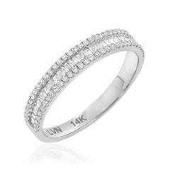 baguette diamond halfway ring in white gold