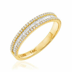 baguette diamond halfway ring in yellow gold