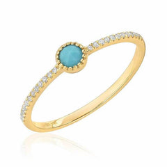 single rose cut turquoise band with diamonds in yellow gold