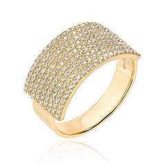 extra wide diamond band in yellow gold