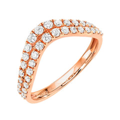 double row curved v band in 14k rose gold