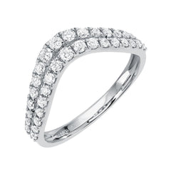 double row curved v band in 14k white gold