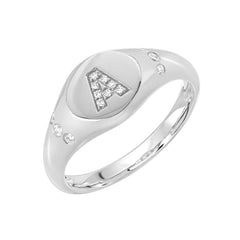 initial signet ring in "A" in 14k white gold