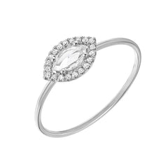 rose cut marquise diamond halo band in 14k white gold
