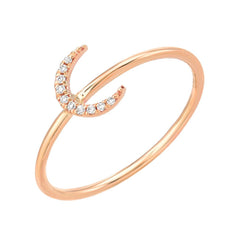 crescent moon diamond ring in 14k rose gold