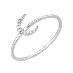 crescent moon diamond ring in 14k white gold