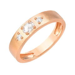 brushed cigar band in 14k rose gold with diamonds