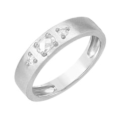 brushed cigar band in 14k white gold with diamonds