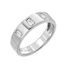 triple baguette diamond cigar band in 14k white gold