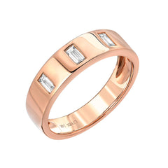triple baguette diamond cigar band in 14k rose gold
