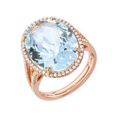 aquamarine and diamond ring in rose gold