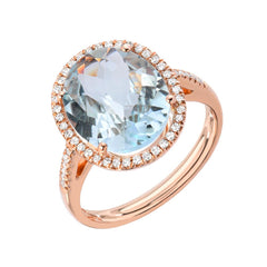 aquamarine and diamond ring in rose gold