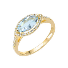 aquamarine and diamond ring in yellow gold