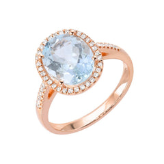 aquamarine and diamond ring in rose gold