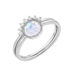 two ring set with rainbow moonstone in white gold