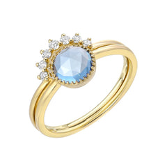 two ring set with London blue topaz in yellow gold
