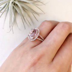 morganite and diamond ring in rose gold