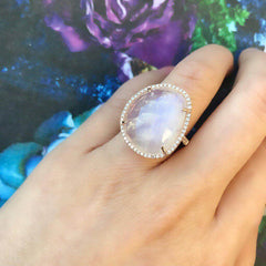 One of a Kind Organic Shaped Rainbow Moonstone Ring