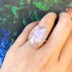 One of a Kind Organic Shaped Rainbow Moonstone Ring