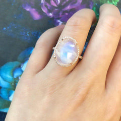 One of a Kind Organic Shaped Rainbow Moonstone Ring